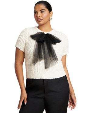 Eloquii Sweater With Sheer Bow - White