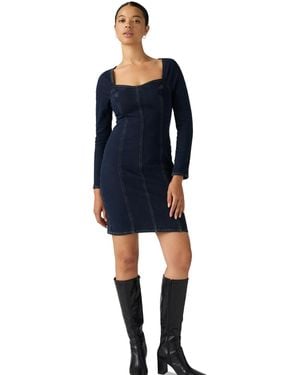 Levi's Long-sleeve Sweetheart-neck Denim Cocktail Dress - Blue