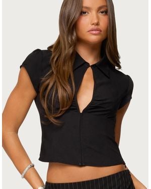 Edikted Myrna Cut Out Collar Top - Black