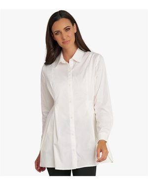 Stella Carakasi Long Sleeves Cotton Poplin Diagonal Tuck Way Ahead Tunic - White
