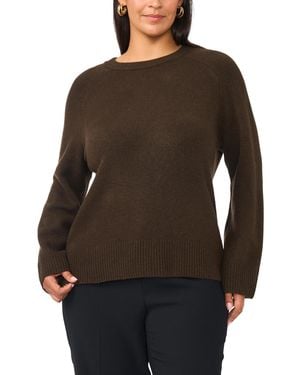Vince Camuto Plus Size Saddle Shoulder Ribbed Cuffs And Hem Crewneck Sweater - Brown