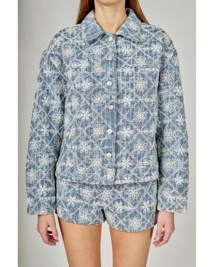 Endless Rose Emroidered Floral Denim Jacket - Blue