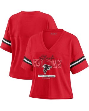 WEAR by Erin Andrews Atlanta Falcons Color Block Boxy Modest Crop V-neck T-shirt - Red