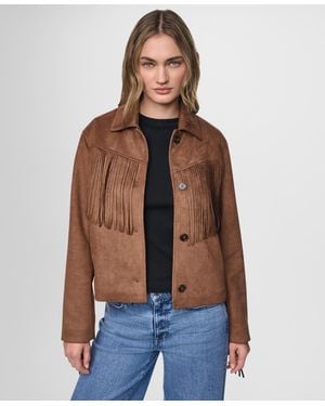 DKNY Fringe Detail Collared Button-front Jacket - Blue