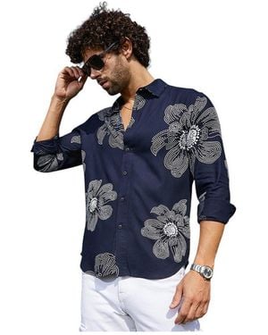 Campus Sutra Navy Maxi-flora Shirt - Blue