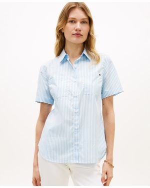 Tommy Hilfiger Striped Poplin Short-sleeve Shirt - Blue