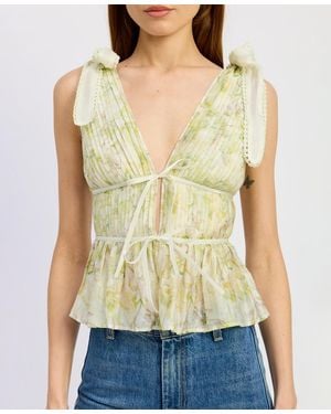 En Saison Claire V-neck Peplum Top - Natural