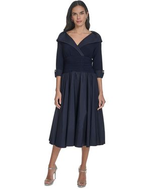 Jessica Howard Mixed-media Fit & Flare Midi Dress - Blue