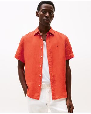 Tommy Hilfiger Regular-fit Linen Short-sleeve Shirt - Red