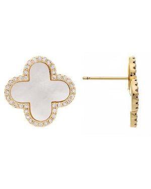 Rivka Friedman Mother Of Pearl And Cubic Zirconia Clover Stud Earrings - Black
