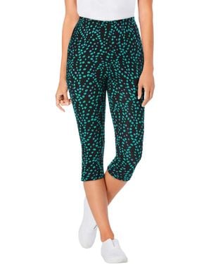 Woman Within Plus Size Within Stretch-cotton Knit Pull-on Printed Capri leggings - Green
