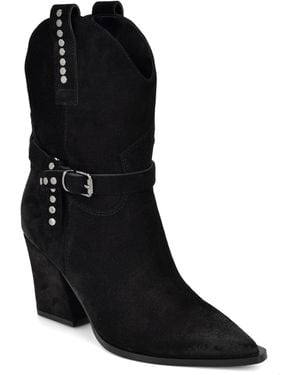 Nine West Weslie Suede Block Heel Western Booties - Black