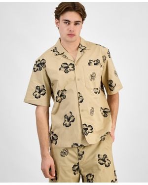 BOSS Hugo By Elligino Relaxed-fit Stretch Floral Button-down Camp Shirt - Natural