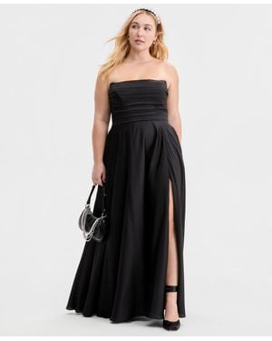 B Darlin Trendy Plus Size Strapless Pleated Gown - Black
