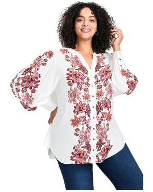 Avenue Plus Size Sofia Long Sleeve Blouse - White