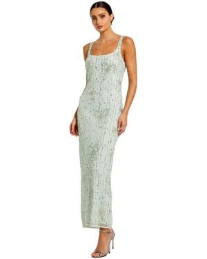 Mac Duggal Beaded Mesh Scoop Neck Fitted Gown With Bows - White