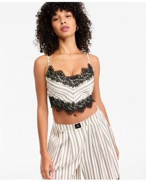 BarIII Pinstripe Satin V-neck Sleeveless Top - Multicolor