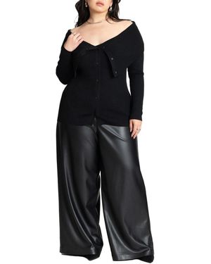 Eloquii Wide Leg Faux Leather Pant - Black
