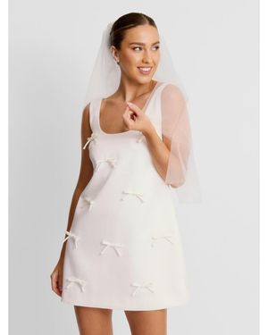 Six Stories Scoop Neck Bow Detail Mini Dress - White