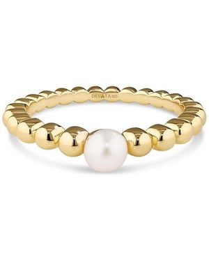 DEVATA Freshwater Pearl On Beaded Ball Ring - White
