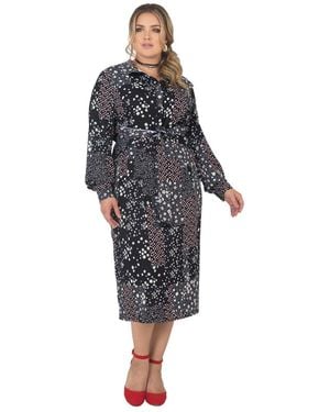 Standards & Practices Plus Size Long Sleeve Midi Shirt Dress Floral Print Tie-front - Blue