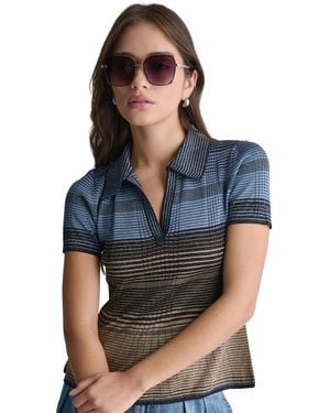 BCBGMAXAZRIA Short-sleeve Striped Fine Gauge Polo Sweater - Blue