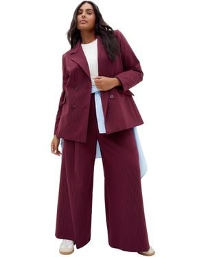City Chic Plus Size Cora Double-breasted Stripe Blazer - Red