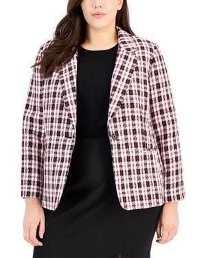 Tahari Plus Size Plaid Long-sleeve Blazer - Red
