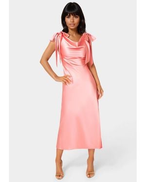 Bebe Bow Strap Satin Midi Dress - Pink