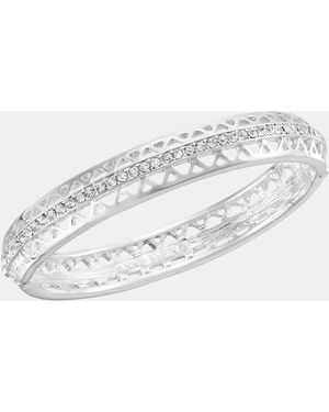 Anne Klein Silver-tone Boxed Crystal Mesh Stone Open Hinge Bracelet - White