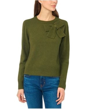 Cece Bow Applique Crewneck Pullover Sweater - Green