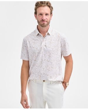 Club Room Short Sleeve Paisley Pima Cotton Polo Shirt - White