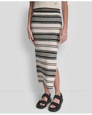 DKNY Ribbed Stripe Pull-on Midi Skirt - Black