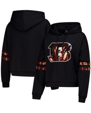 Cuce Cincinnati Bengals Cropped Sequins Pullover Hoodie - Black