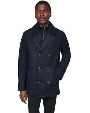 Kenneth Cole Double Breasted Wool Blend Peacoat - Blue