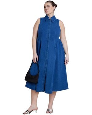 Eloquii Sleeveless Denim Button Detail Dress - Blue