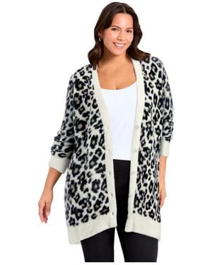 Avenue Plus Size Button Front Cozy Cardigan - White