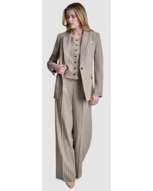 DKNY Pinstripe Notch Collar Blazer Pinstripe Button Front Vest Mid Rise Straight Fit Pants - Multicolor
