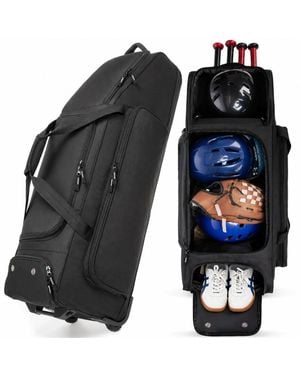 Peneyon Rolling Baseball Catchers Gear Bag With Wheels For 4 Bats Organized Storage - Black