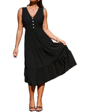 CUPSHE V-neck Pull-on Midi Dress - Black