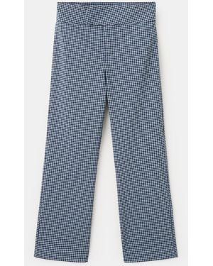 Mango Gingham-check Cropped Pants - Blue