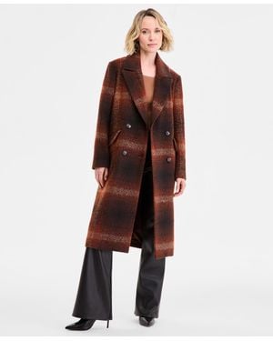BCBGMAXAZRIA Double-breasted Plaid Coat - Brown
