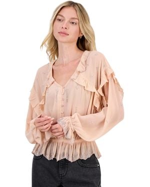 And Now This Beaded V-neck Long-sleeve Blouse - Pink