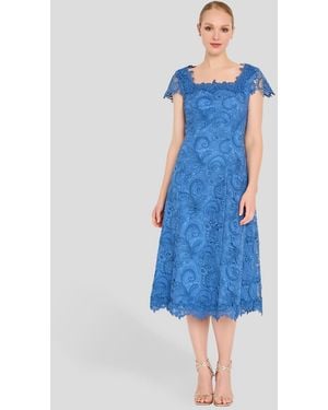 Tahari Corder Lace Fit Midi Ball Gown - Blue