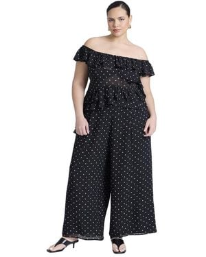 Eloquii Wide Leg Polka Dot Pant - Black