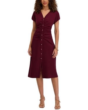 Kensie V-neck Short-sleeve Midi Shirt Dress - Red