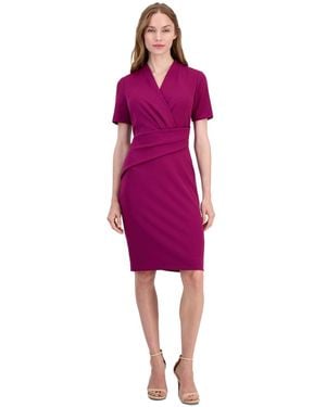 Anne Klein Surplice V-neck Scuba Crepe Dress - Pink