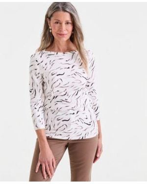 Style & Co. Style Co Pima Cotton 3 4 Sleeve Boat Neck Top Macys Exclusive - White