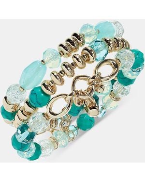 Anne Klein Gold-tone 3-pc. Beaded Stone Charm Stretch Bracelet - Blue