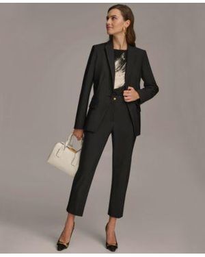 Donna Karan One Button Blazer Slim Leg Ankle Pant - Gray